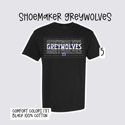 Design 5 Shoemaker High School Grey Wolves Adult Tee, Long Sleeve Tee or Sweatshirt