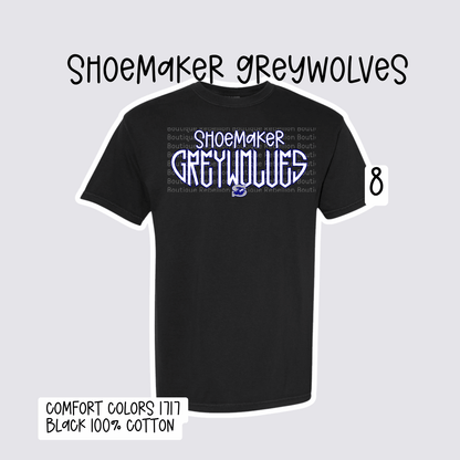 Design 8 Shoemaker High School Grey Wolves Adult Tee, Long Sleeve Tee or Sweatshirt