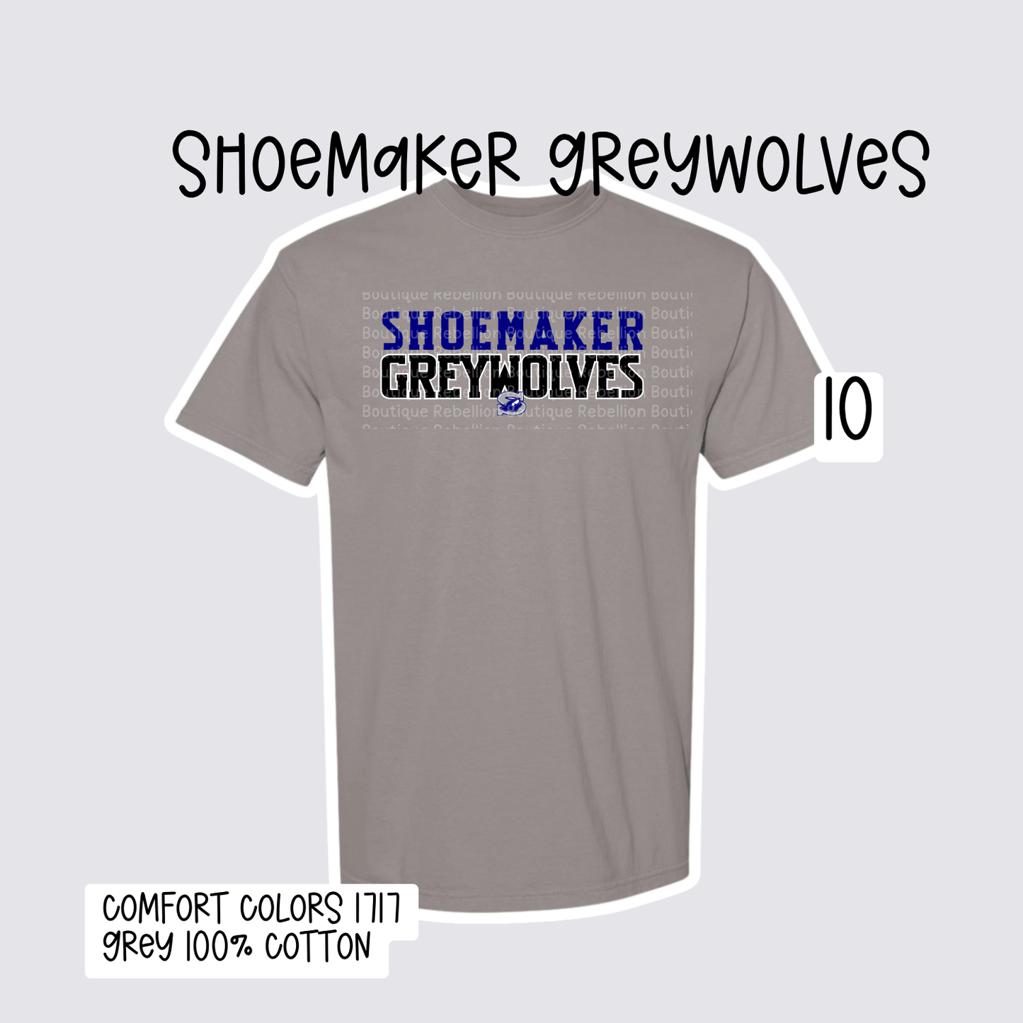 Design 10 Shoemaker High School Grey Wolves Adult Tee, Long Sleeve Tee or Sweatshirt