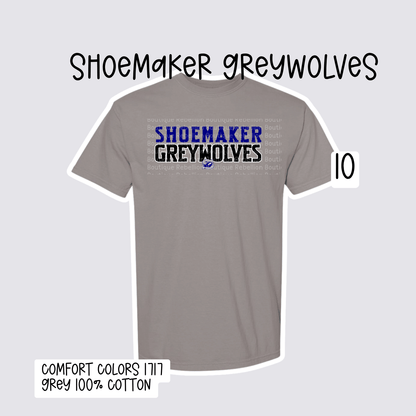 Design 10 Shoemaker High School Grey Wolves Adult Tee, Long Sleeve Tee or Sweatshirt