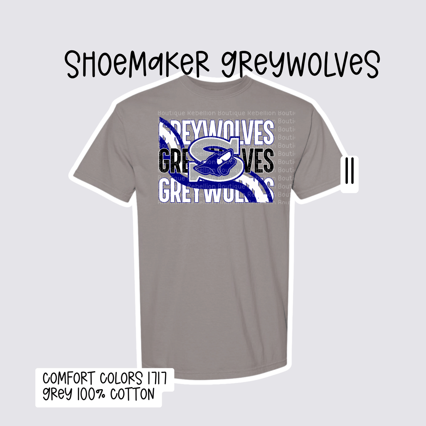 Design 11 Shoemaker High School Grey Wolves Adult Tee, Long Sleeve Tee or Sweatshirt