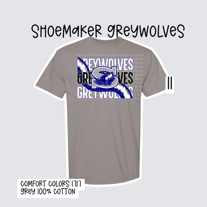 Design 11 Shoemaker High School Grey Wolves Adult Tee, Long Sleeve Tee or Sweatshirt