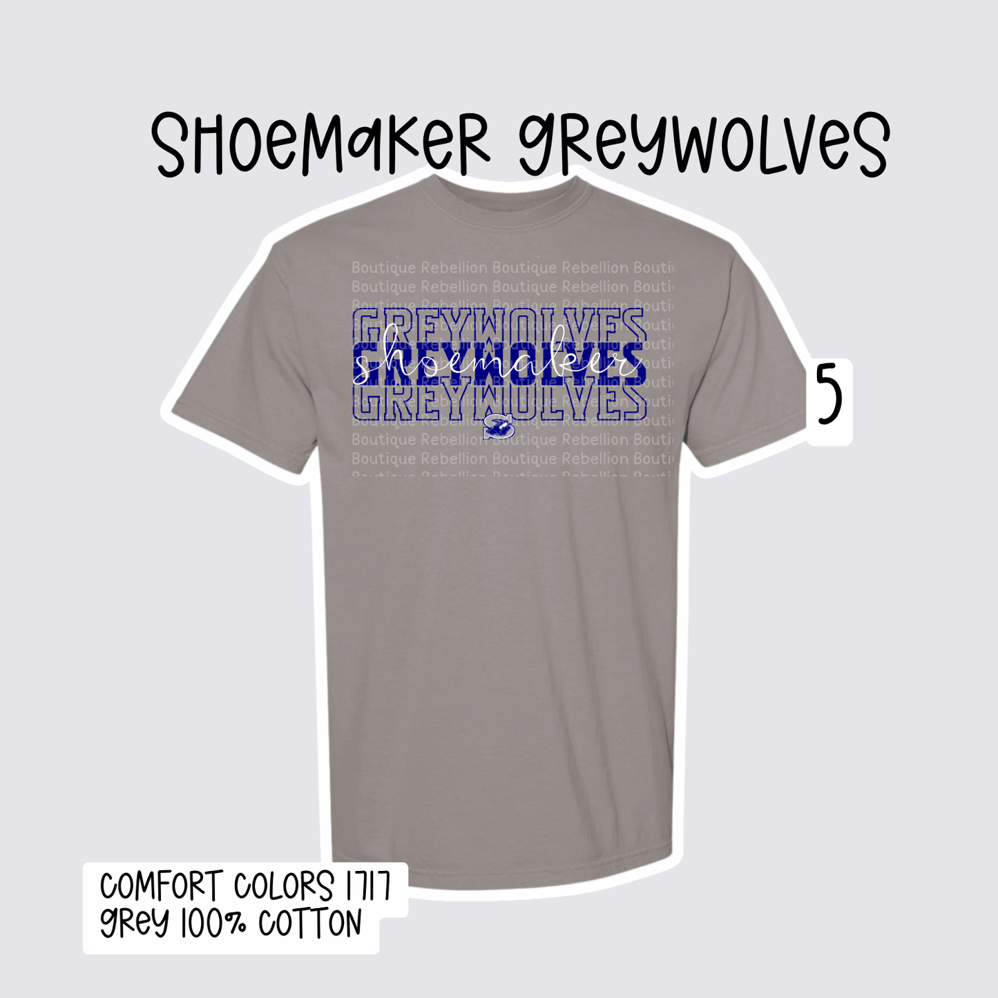 Design 5 Shoemaker High School Grey Wolves Adult Tee, Long Sleeve Tee or Sweatshirt