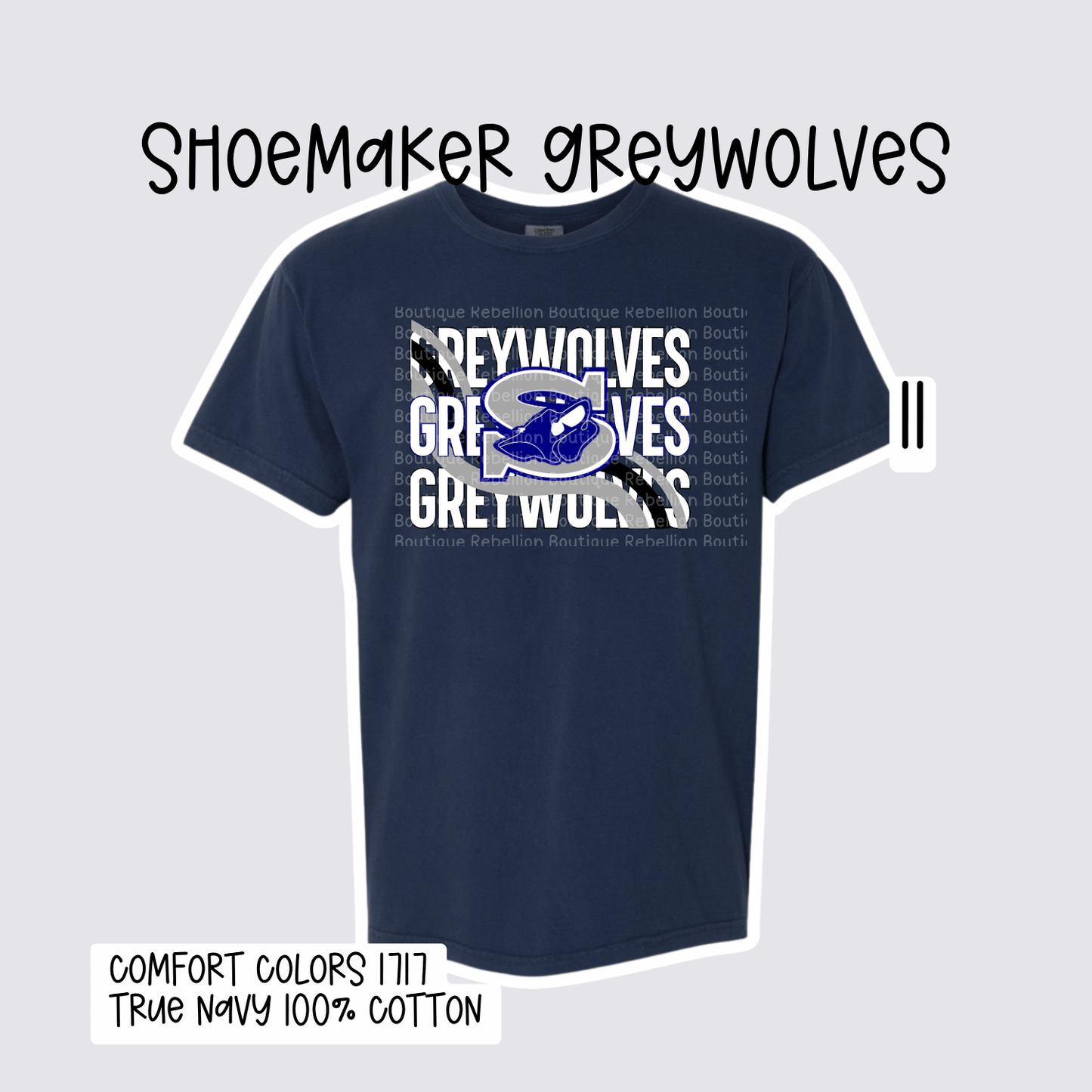 Design 11 Shoemaker High School Grey Wolves Adult Tee, Long Sleeve Tee or Sweatshirt