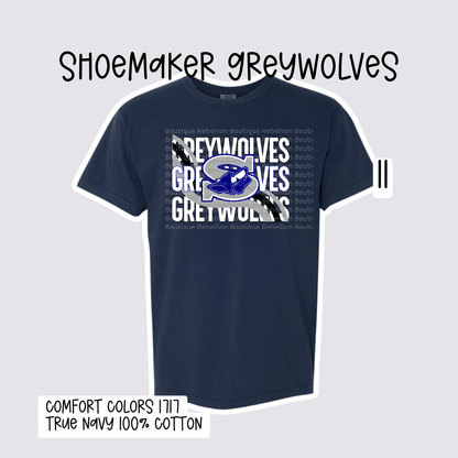 Design 11 Shoemaker High School Grey Wolves Adult Tee, Long Sleeve Tee or Sweatshirt