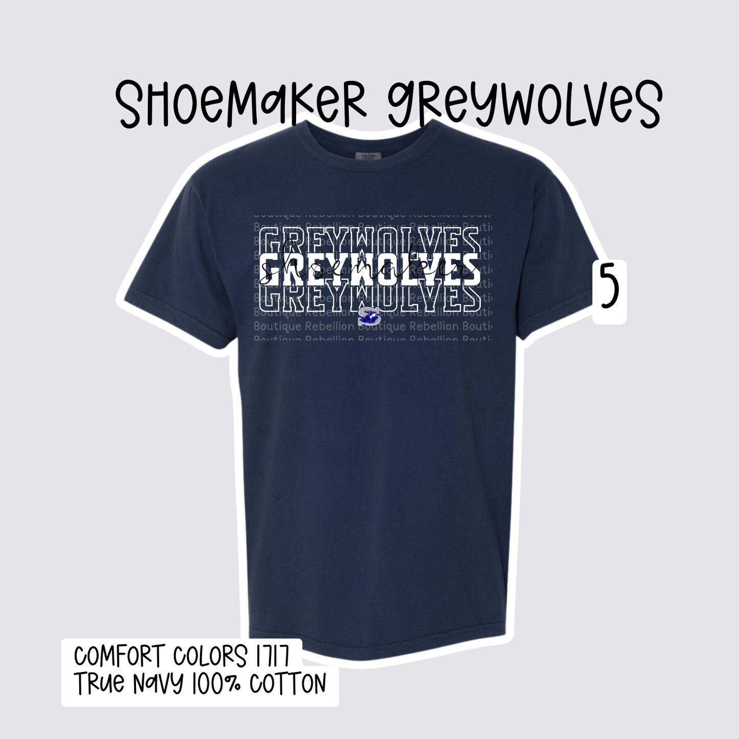 Design 5 Shoemaker High School Grey Wolves Adult Tee, Long Sleeve Tee or Sweatshirt