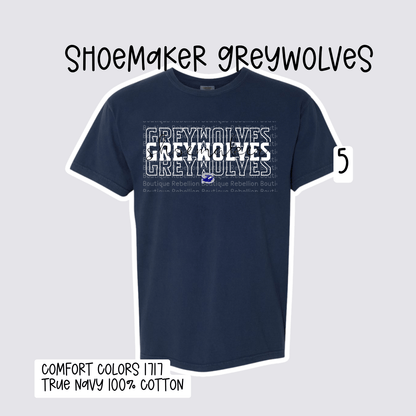 Design 5 Shoemaker High School Grey Wolves Adult Tee, Long Sleeve Tee or Sweatshirt