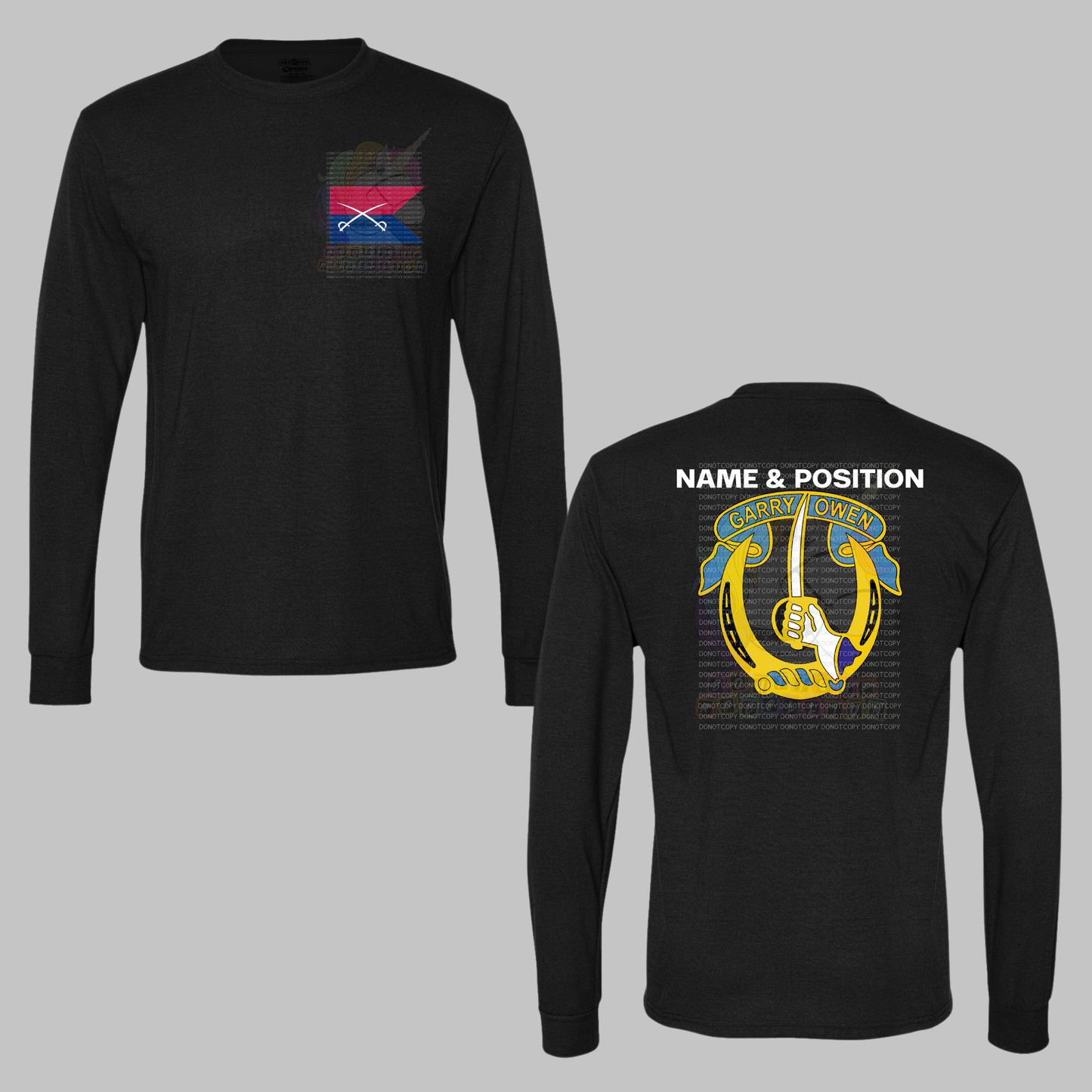 1-7 Cav Custer Colors Black Crewneck Sweatshirt, Long Sleeve or Short Sleeve Shirt