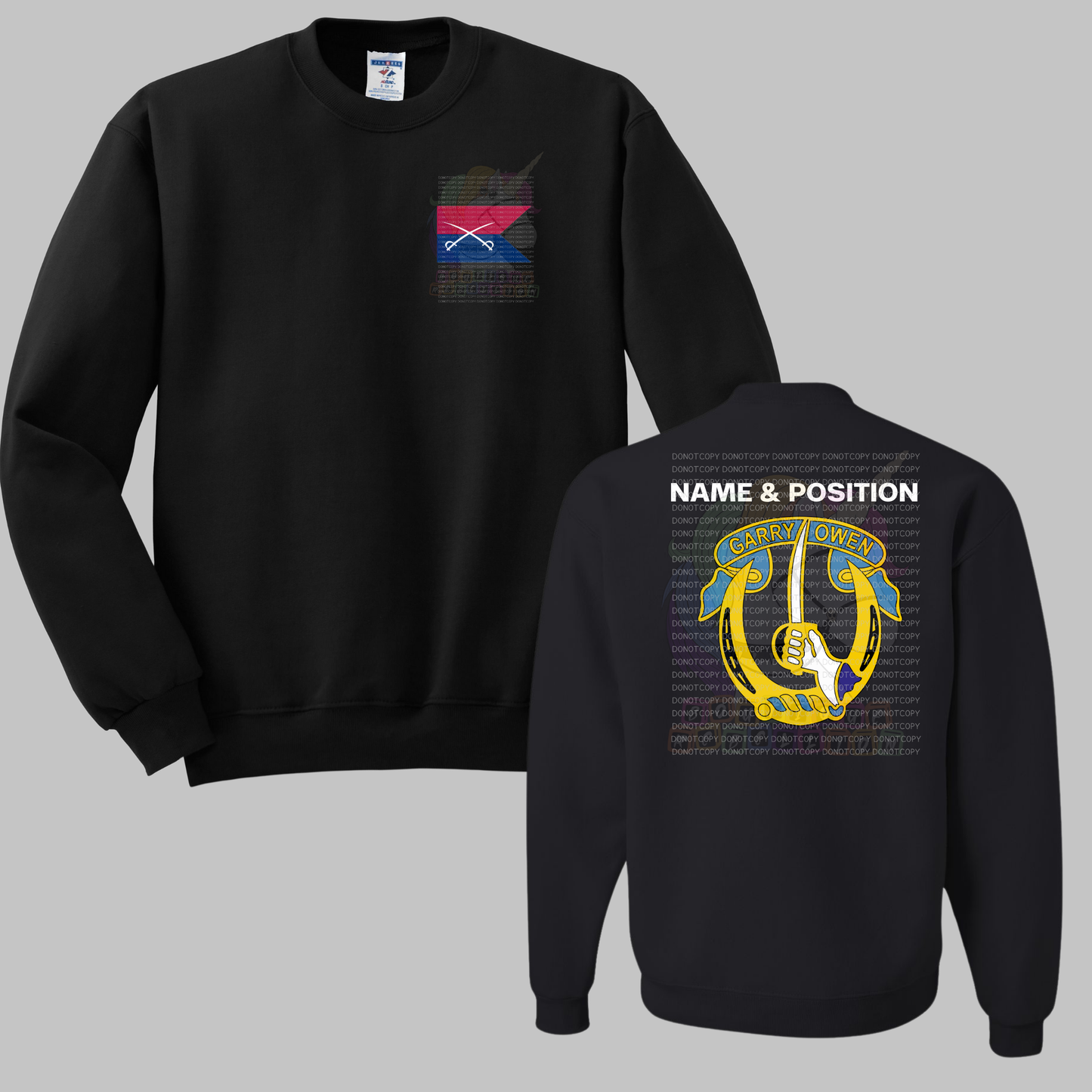 1-7 Cav Custer Colors Black Crewneck Sweatshirt, Long Sleeve or Short Sleeve Shirt