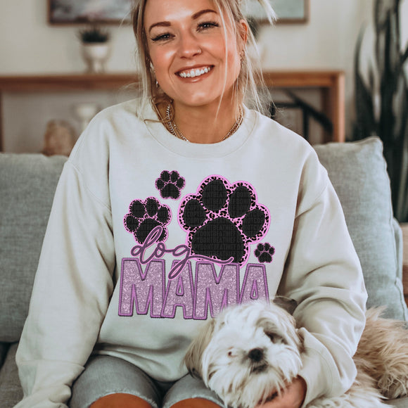 Faux Glitter & Faux Embroidery Dog Mama Adult Tee, Crewneck Sweatshirt or Hoodie