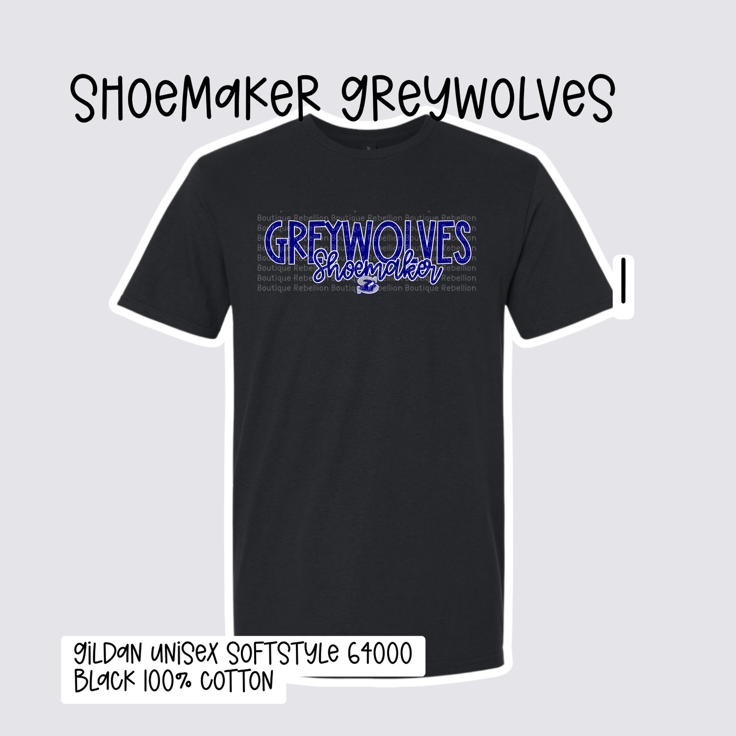 Design 1 Shoemaker High School Grey Wolves Adult Tee, Long Sleeve Tee or Sweatshirt