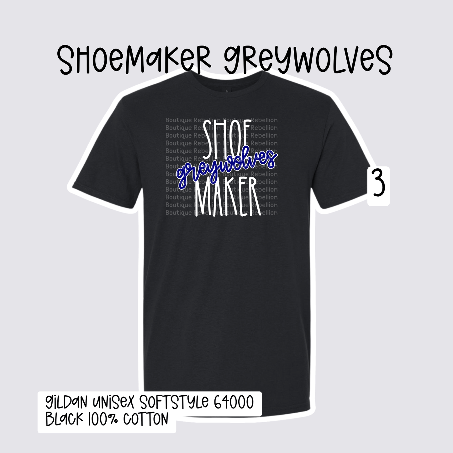 Design 3 Shoemaker High School Grey Wolves Adult Tee, Long Sleeve Tee or Sweatshirt