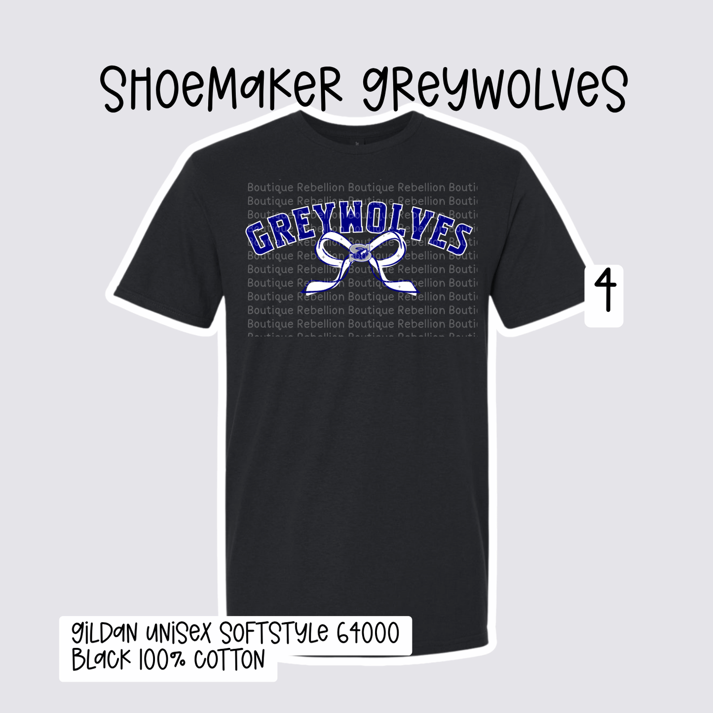 Design 4 Shoemaker High School Grey Wolves Adult Tee, Long Sleeve Tee or Sweatshirt