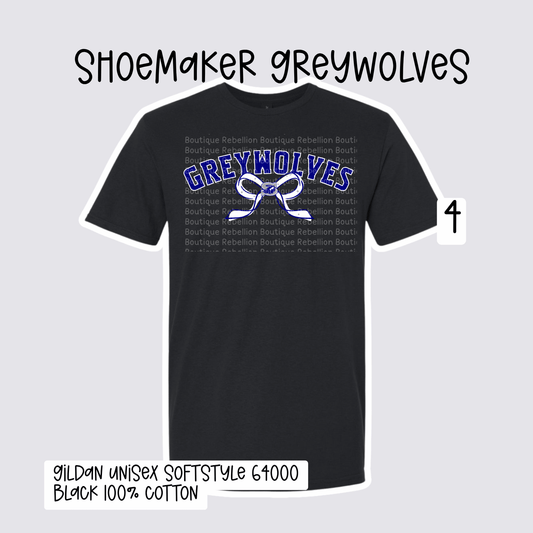 Design 4 Shoemaker High School Grey Wolves Adult Tee, Long Sleeve Tee or Sweatshirt