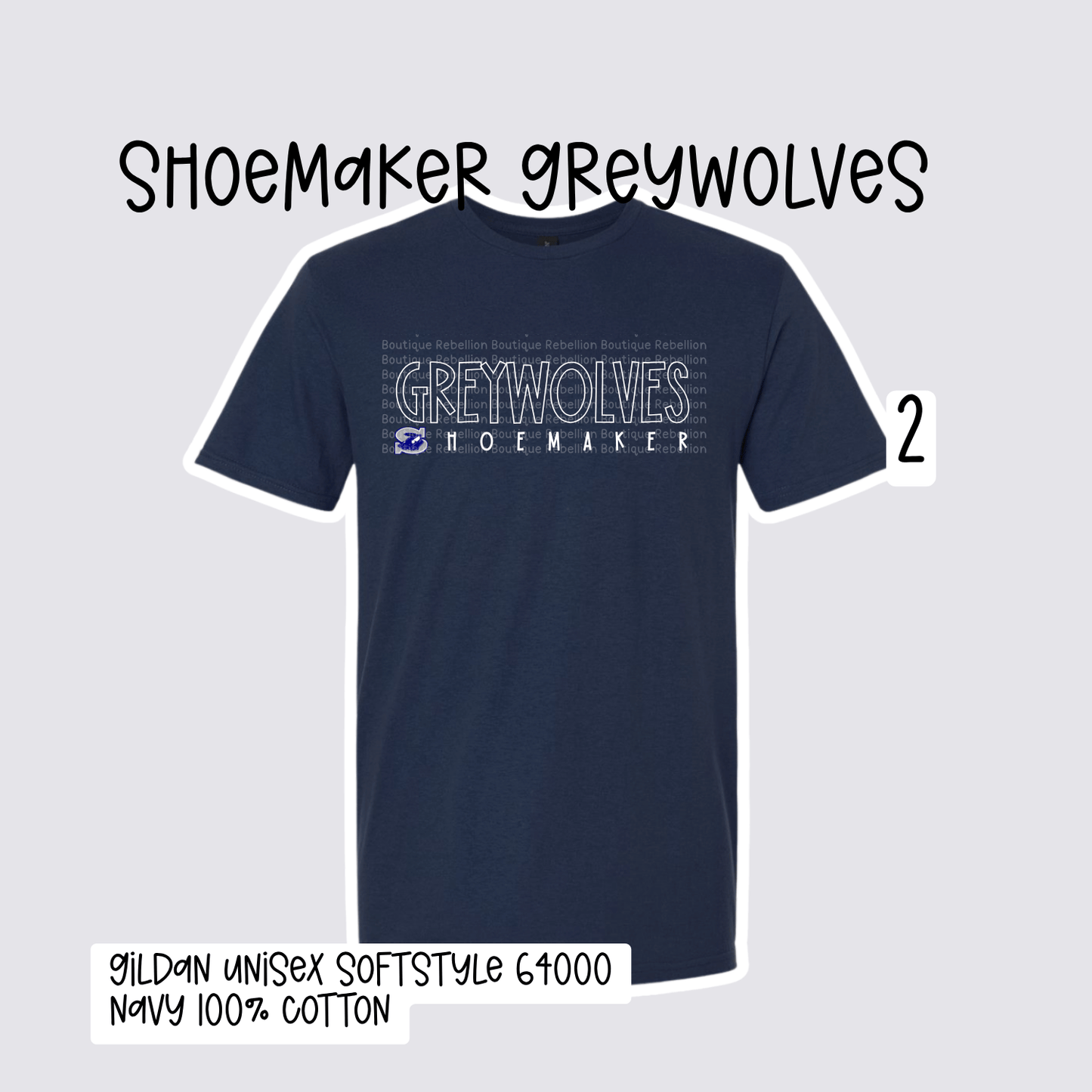 Design 2 Shoemaker High School Grey Wolves Adult Tee, Long Sleeve Tee or Sweatshirt