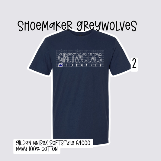 Design 2 Shoemaker High School Grey Wolves Adult Tee, Long Sleeve Tee or Sweatshirt