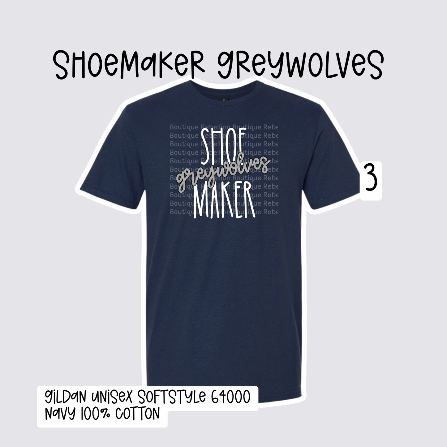 Design 3 Shoemaker High School Grey Wolves Adult Tee, Long Sleeve Tee or Sweatshirt