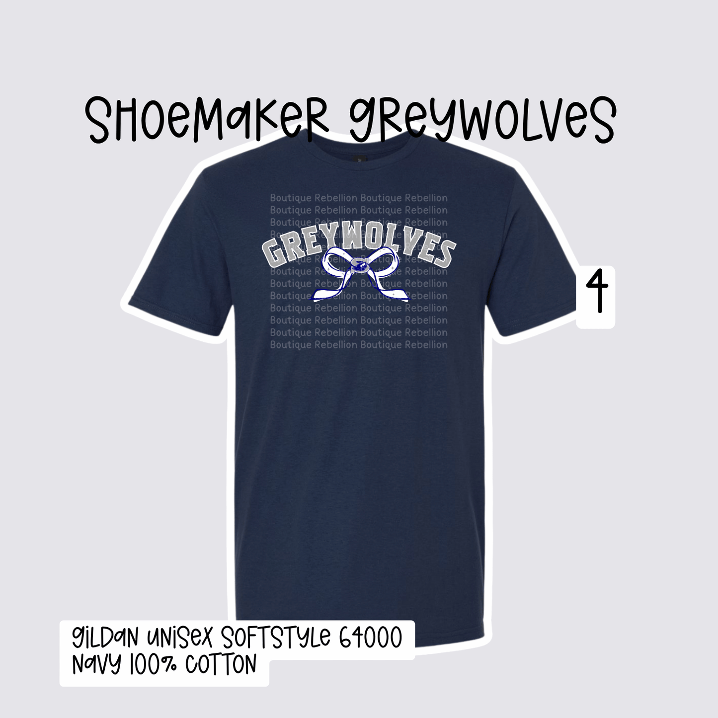 Design 4 Shoemaker High School Grey Wolves Adult Tee, Long Sleeve Tee or Sweatshirt