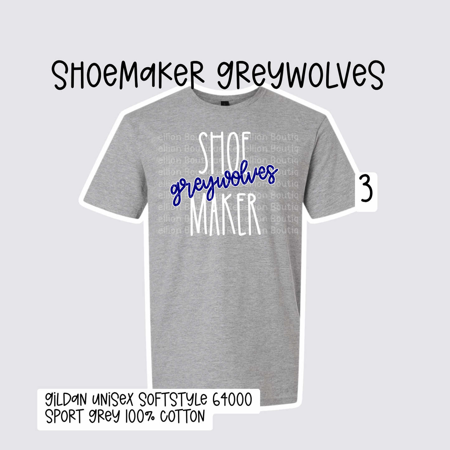 Design 3 Shoemaker High School Grey Wolves Adult Tee, Long Sleeve Tee or Sweatshirt