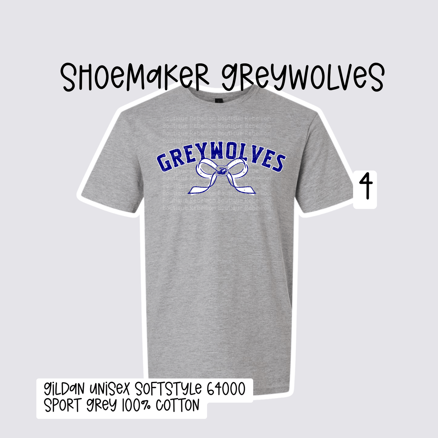 Design 4 Shoemaker High School Grey Wolves Adult Tee, Long Sleeve Tee or Sweatshirt