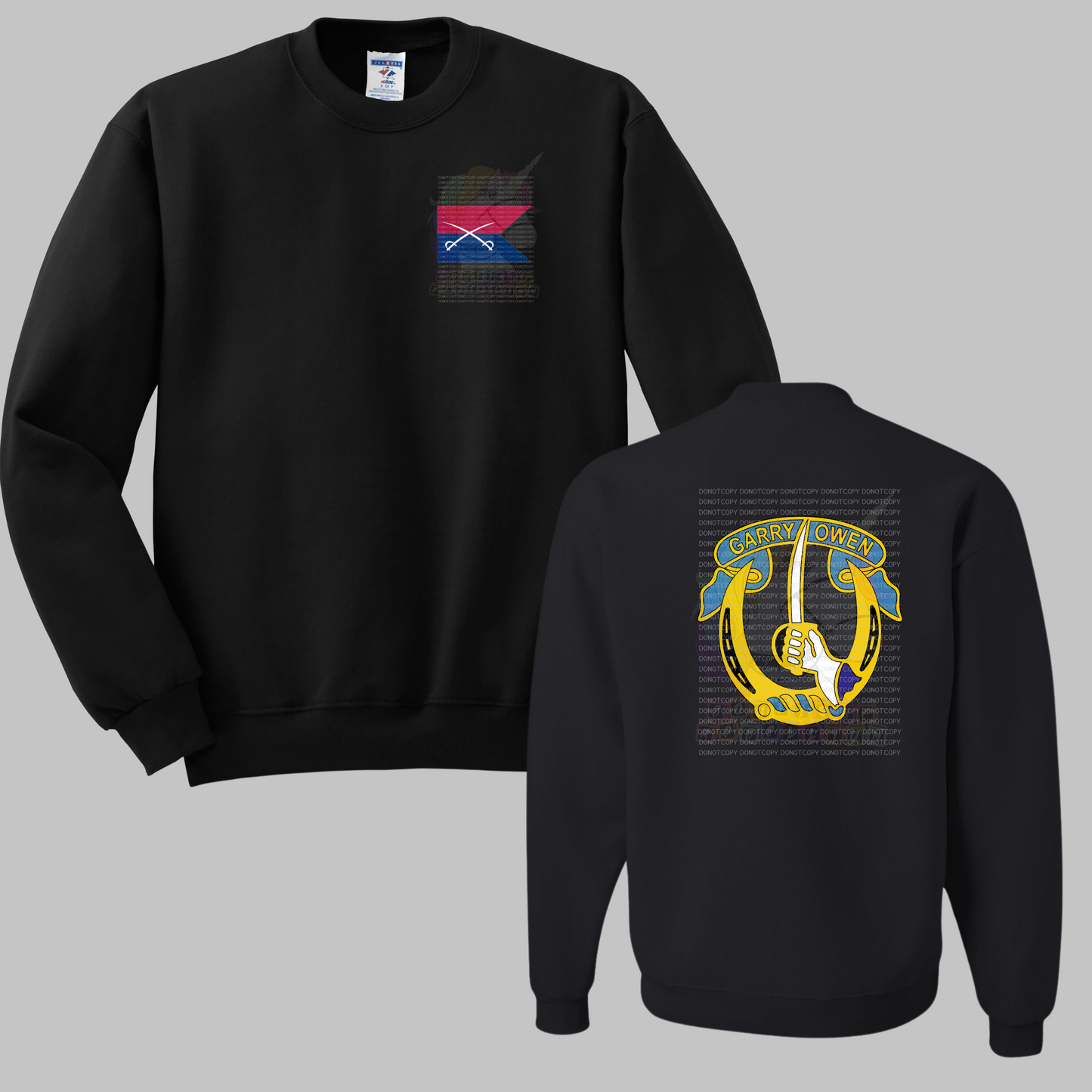 1-7 Cav Custer Colors Black Crewneck Sweatshirt, Long Sleeve or Short Sleeve Shirt
