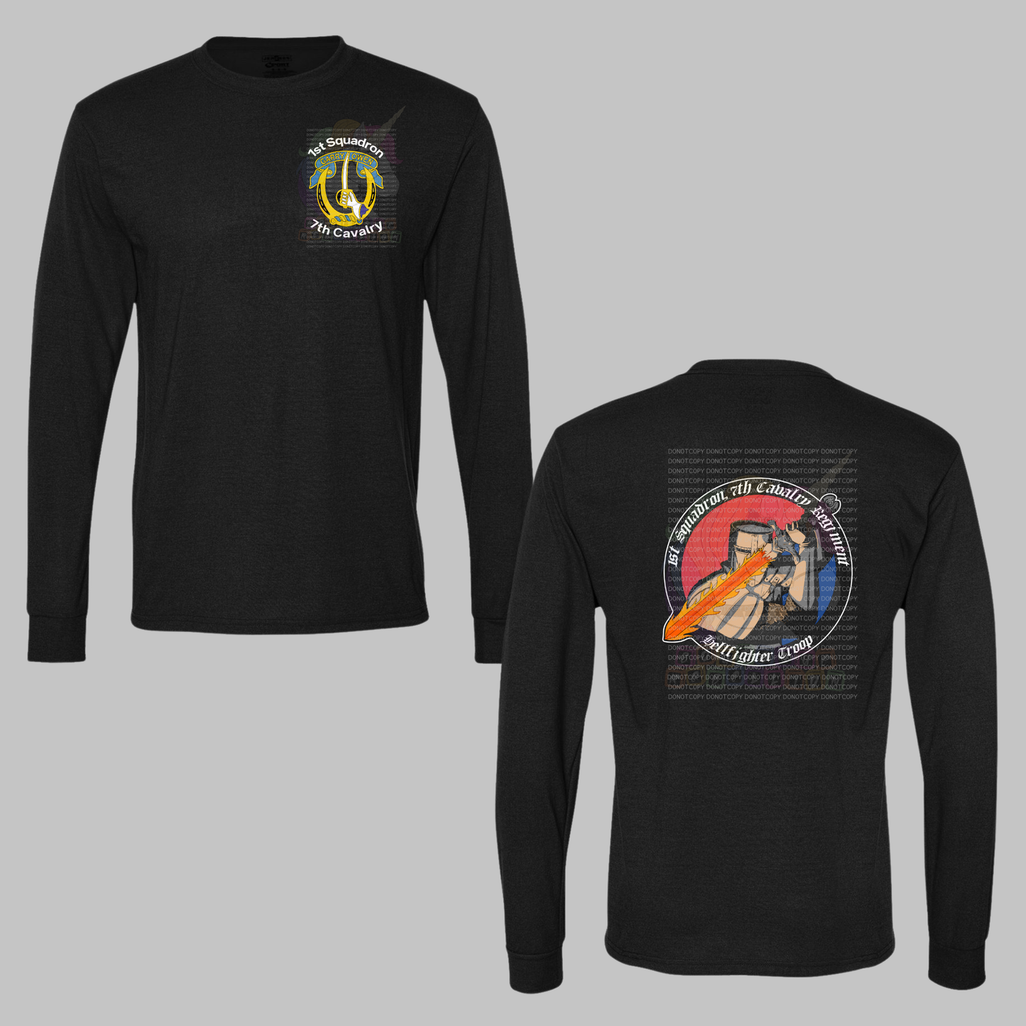 1-7 Cav Hellfighter Black Crewneck Sweatshirt, Long Sleeve or Short Sleeve Shirt