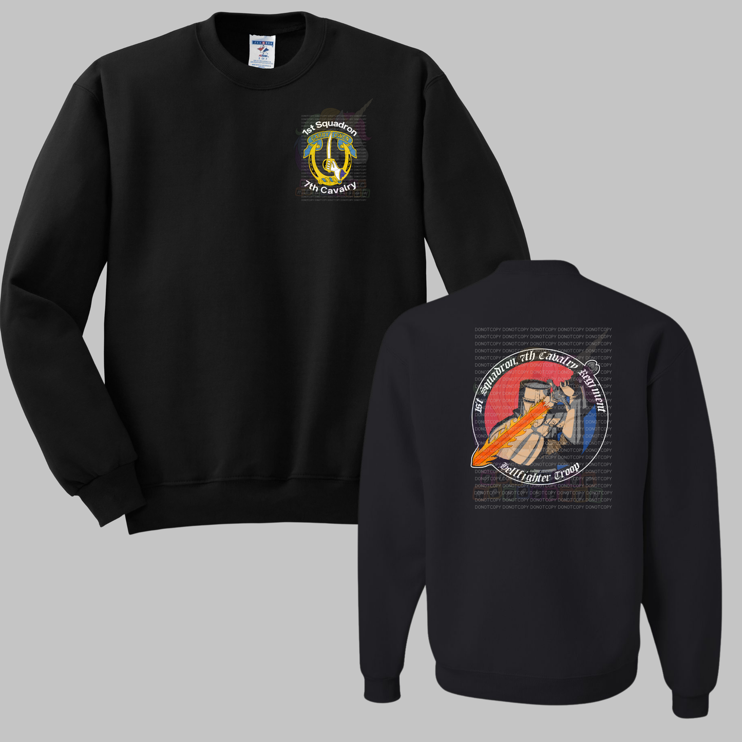 1-7 Cav Hellfighter Black Crewneck Sweatshirt, Long Sleeve or Short Sleeve Shirt