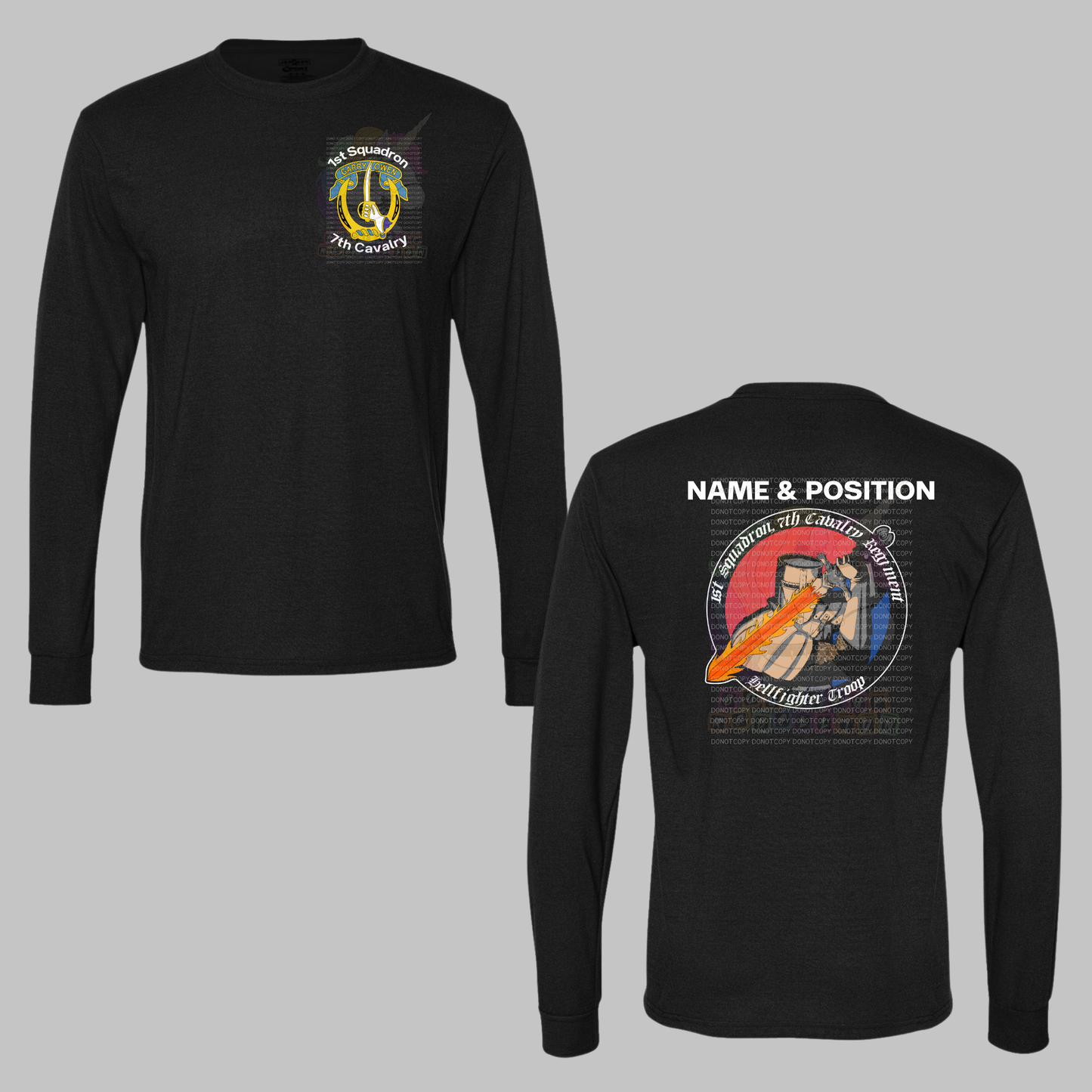1-7 Cav Hellfighter Black Crewneck Sweatshirt, Long Sleeve or Short Sleeve Shirt
