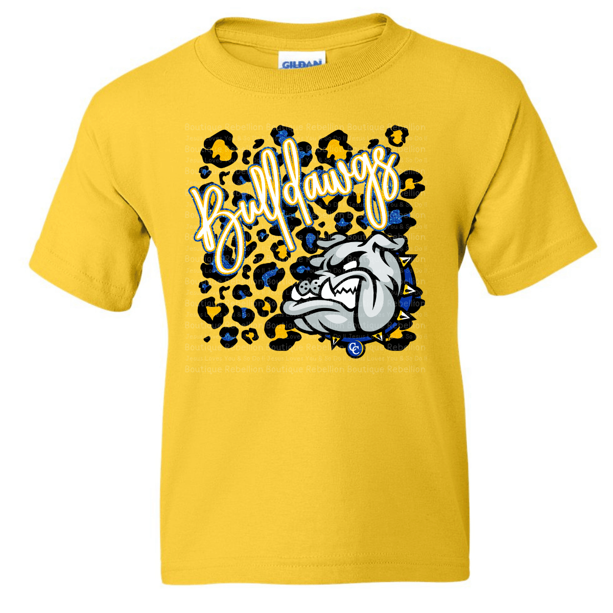 Copperas Cove Bulldawgs Leopard Faux Glitter Adult Tee