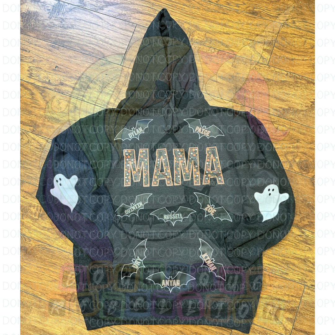 Custom Faux Embroidered Mama & Bats Hooded Sweatshirt