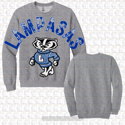 Lampassas Badgers Oversized Graphic Adult or Youth Zip up Hoodie or Crewneck Sweatshirt