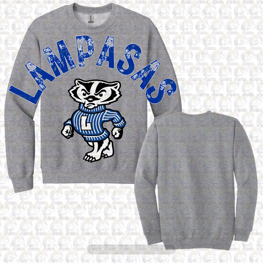 Lampassas Badgers Oversized Graphic Adult or Youth Zip up Hoodie or Crewneck Sweatshirt