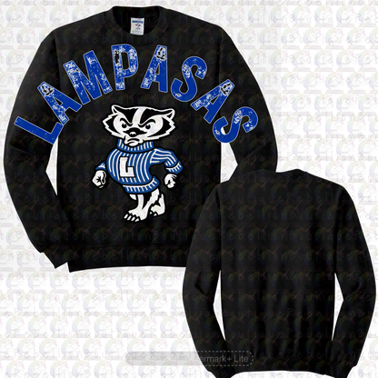 Lampassas Badgers Oversized Graphic Adult or Youth Zip up Hoodie or Crewneck Sweatshirt