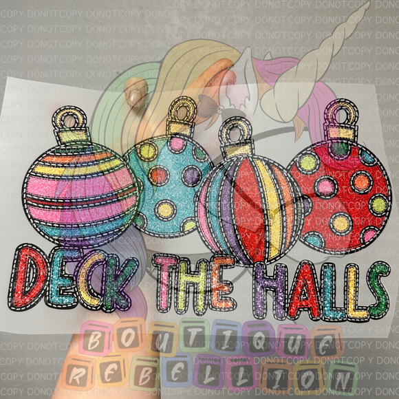 Faux Glitter Deck The Halls Direct to Film - DTF  Transfer