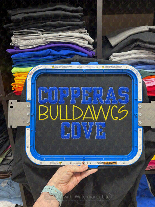 Copperas Cove Bulldawgs Text Embroidered Appliqué Adult Crewneck Sweatshirt