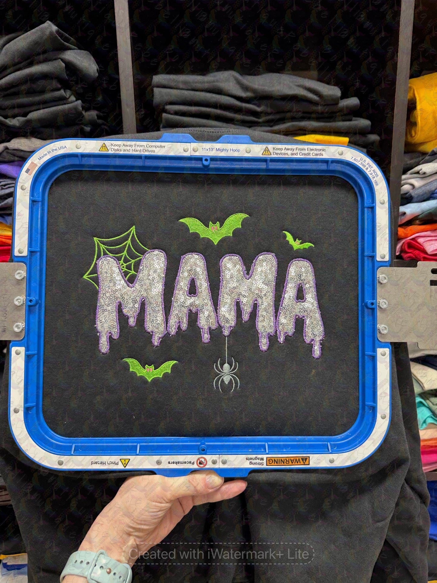 Mama Spooky Embroidered Appliqué Adult Crewneck Sweatshirt
