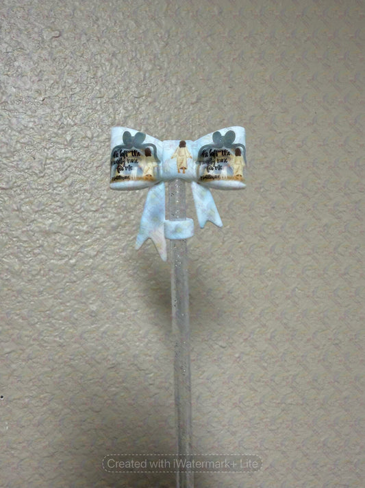 Faith Theme Bow Straw Toppers