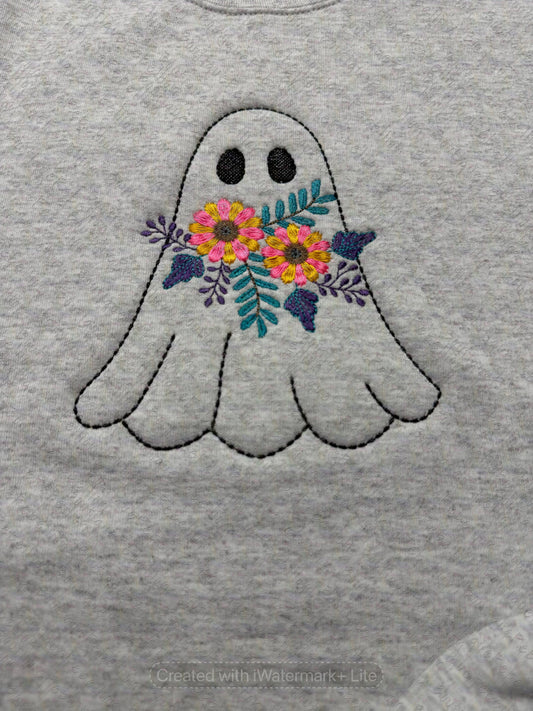 Floral Ghostie Embroidered Adult Crewneck Sweatshirt