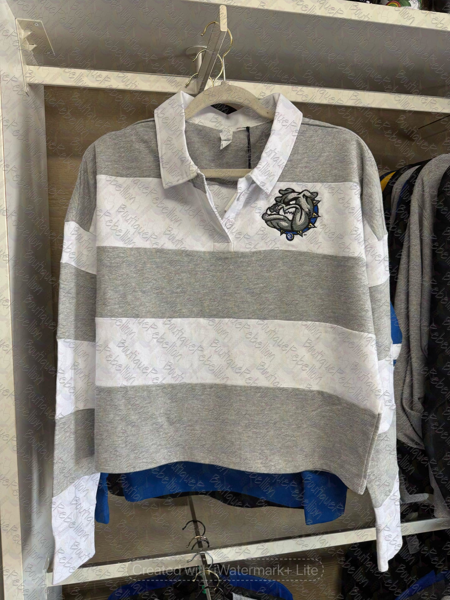 Copperas Cove Bulldawgs Logo Embroidered Striped Crop Rugby Polo