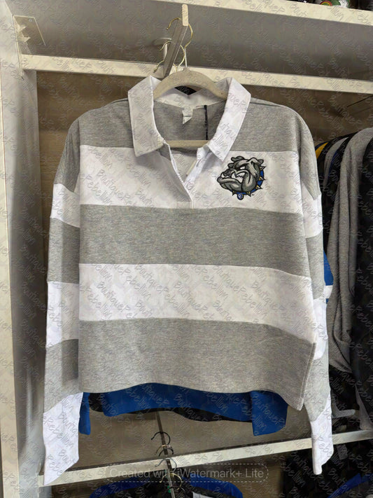 Copperas Cove Bulldawgs Logo Embroidered Striped Crop Rugby Polo