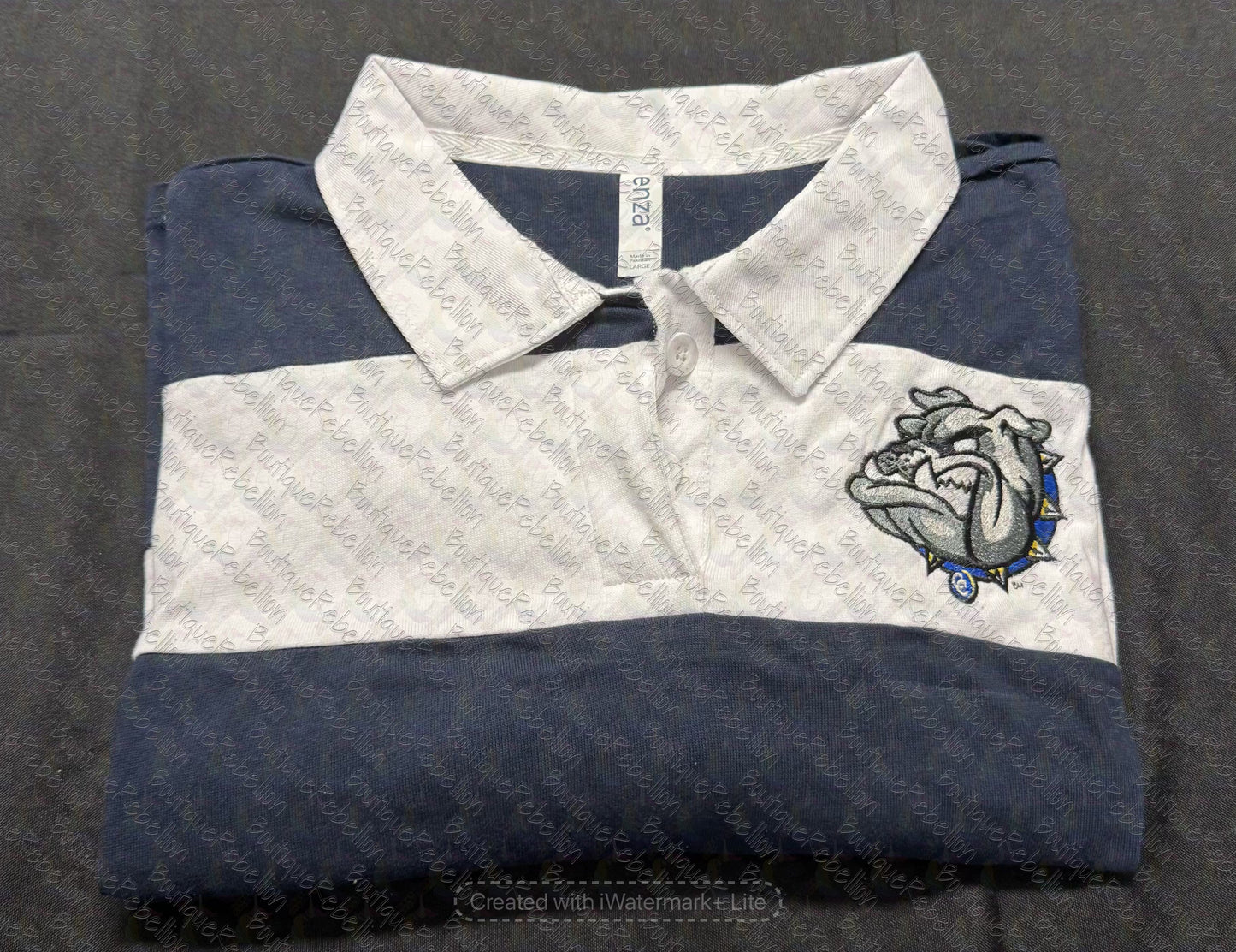 Copperas Cove Bulldawgs Logo Embroidered Striped Crop Rugby Polo