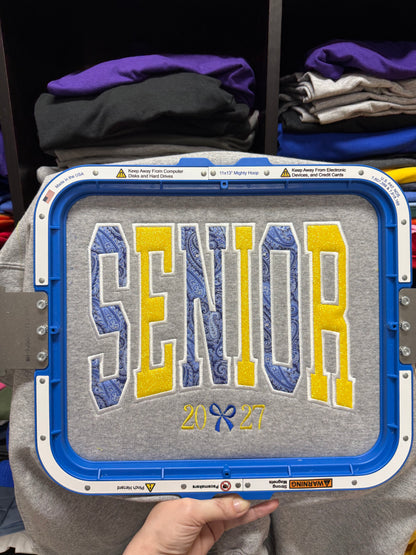 Custom School Color Senior 2027 Appliqué Embroidered Sweatshirt