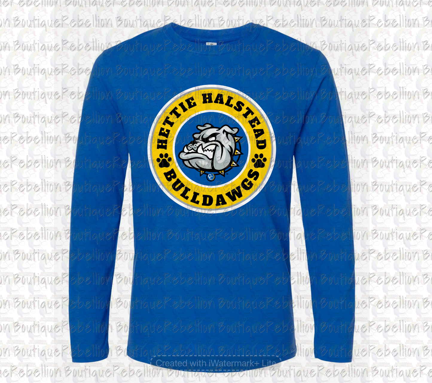 Hettie Halstead Elementary Bulldawgs Logo Royal Crewneck Sweatshirt, Long Sleeve or Short Sleeve Adult Tee or Youth Tee