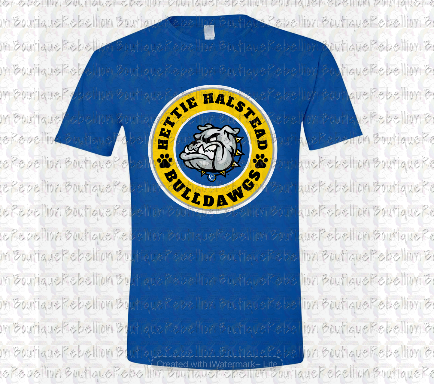 Hettie Halstead Elementary Bulldawgs Logo Royal Crewneck Sweatshirt, Long Sleeve or Short Sleeve Adult Tee or Youth Tee