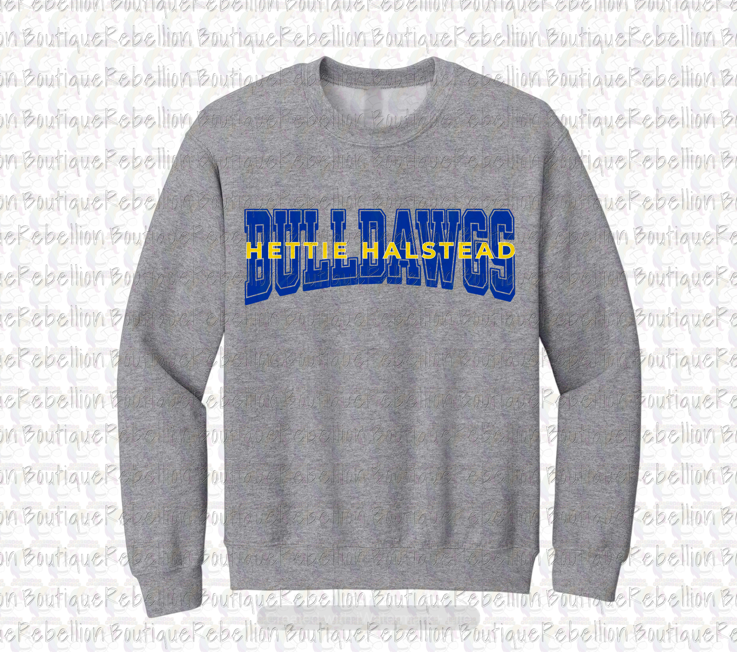 Hettie Halstead Elementary Bulldawgs Text Crewneck Sweatshirt, Long Sleeve or Short Sleeve Adult Tee or Youth Tee