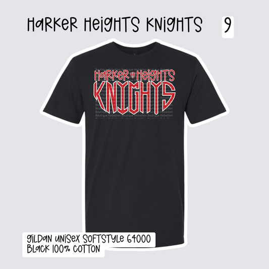 Design 9 Harker Heights Knights 2026-2027 Spirit Wear Adult Tee, Long Sleeve or Sweatshirt
