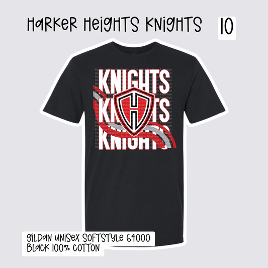 Design 10 Harker Heights Knights 2026-2027 Spirit Wear Adult Tee, Long Sleeve or Sweatshirt