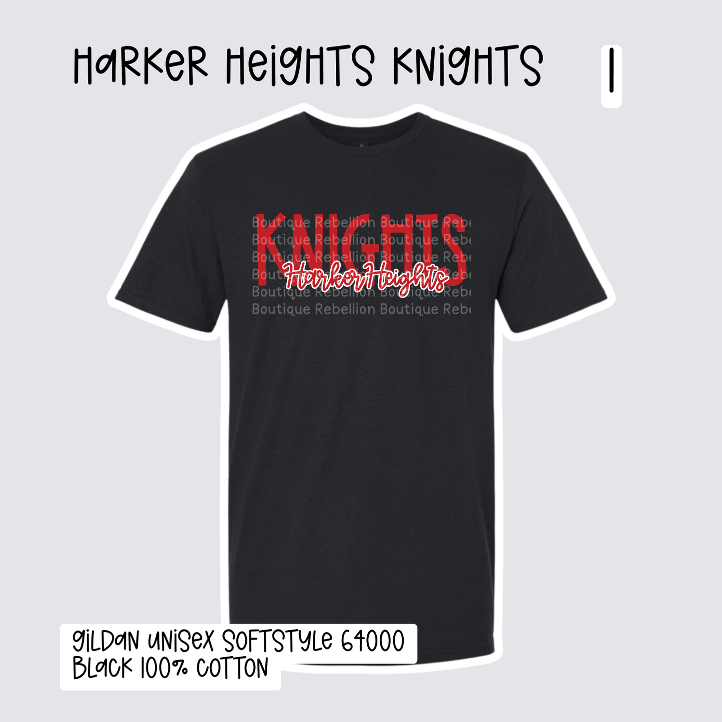 Design 1 Harker Heights Knights 2026-2027 Spirit Wear Adult Tee, Long Sleeve or Sweatshirt