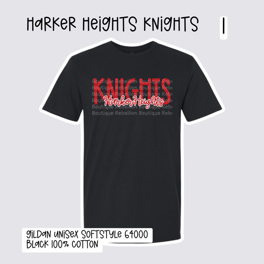 Design 1 Harker Heights Knights 2026-2027 Spirit Wear Adult Tee, Long Sleeve or Sweatshirt