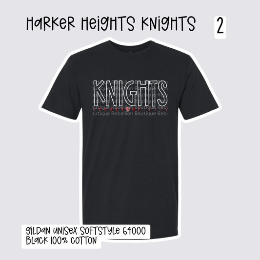 Design 2 Harker Heights Knights 2026-2027 Spirit Wear Adult Tee, Long Sleeve or Sweatshirt